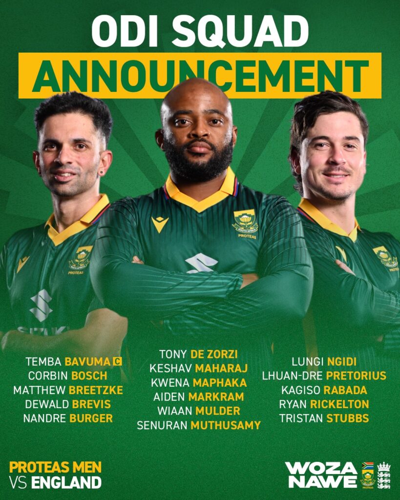 South Africa Squad for England Tour Announced 