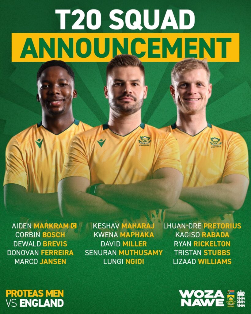 South Africa Squad for England Tour Announced 
