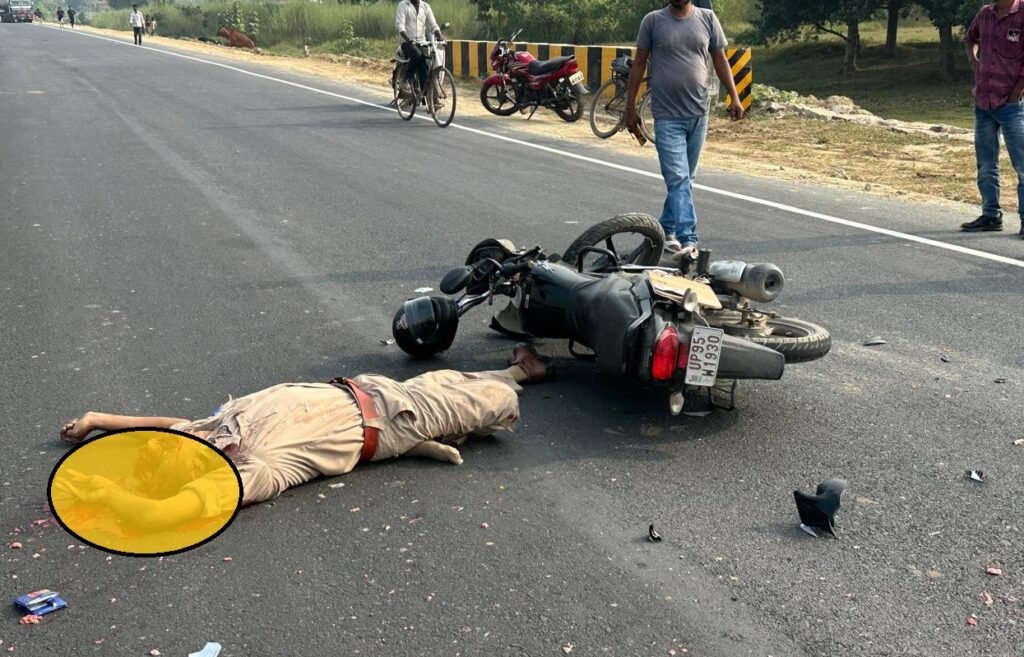 Sub-Inspector Mahanand Tripathi crushed by speeding truck on Pratapgarh bypass; driver flees. Probe on, family in shock amid road safety concerns.