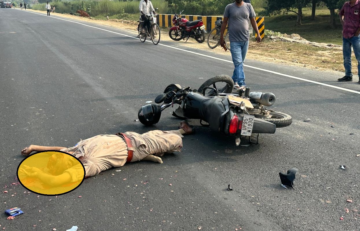 Sub-Inspector Mahanand Tripathi crushed by speeding truck on Pratapgarh bypass; driver flees. Probe on, family in shock amid road safety concerns.