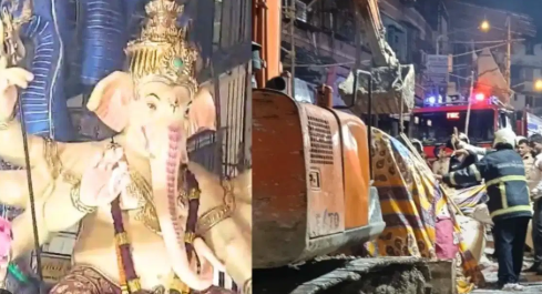 मुंबई में बड़ा हादसा: ‘भुलेश्वर चा राजा’ की 22 फीट ऊंची गणेश मूर्ति गिरी, मंडल अध्यक्ष समेत 2 की मौत,5 घायल